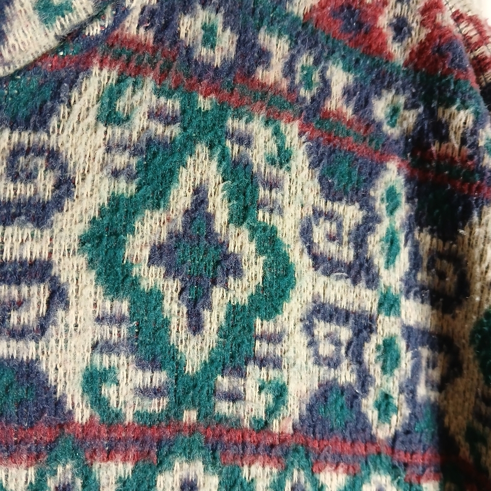 Vintage Sport Carriage Court Colorful Patterned Pullover Fleece Sweater Sz Large - Picture 5 of 8